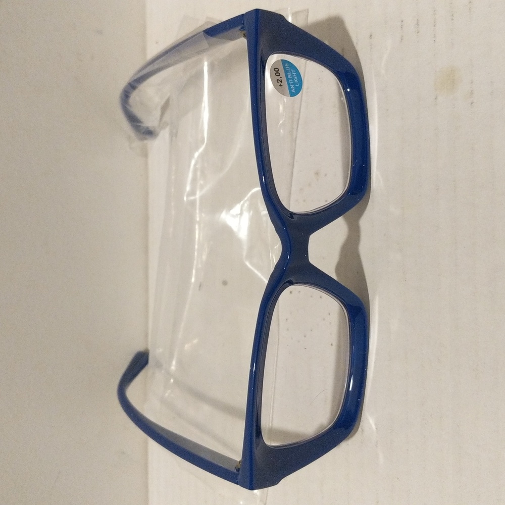 Stylish Oversized Blue Anti-Blue Light Reading Glasses w/ case. +2.00. New